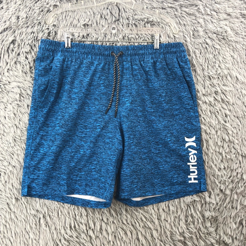 Hurley Swim Trunks Mens XL Blue Lined Shorts Drawstring Elastic Waist Volley